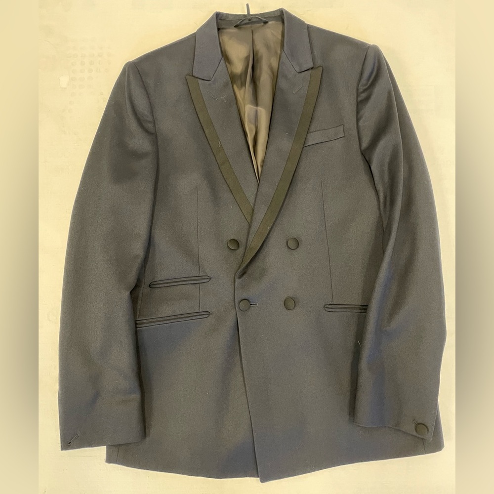rag & bone English MOON Wool Double Breasted Tuxedo Jacket Navy & Black 44 R‎